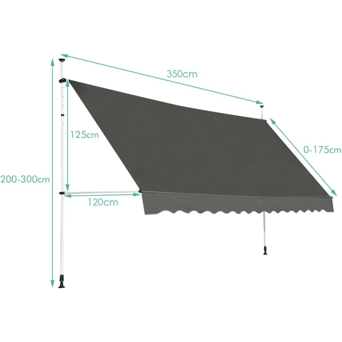 Klemmmarkise 350 cm breit Balkonmarkise ohne Bohren UV-beständig höhenverstellbar