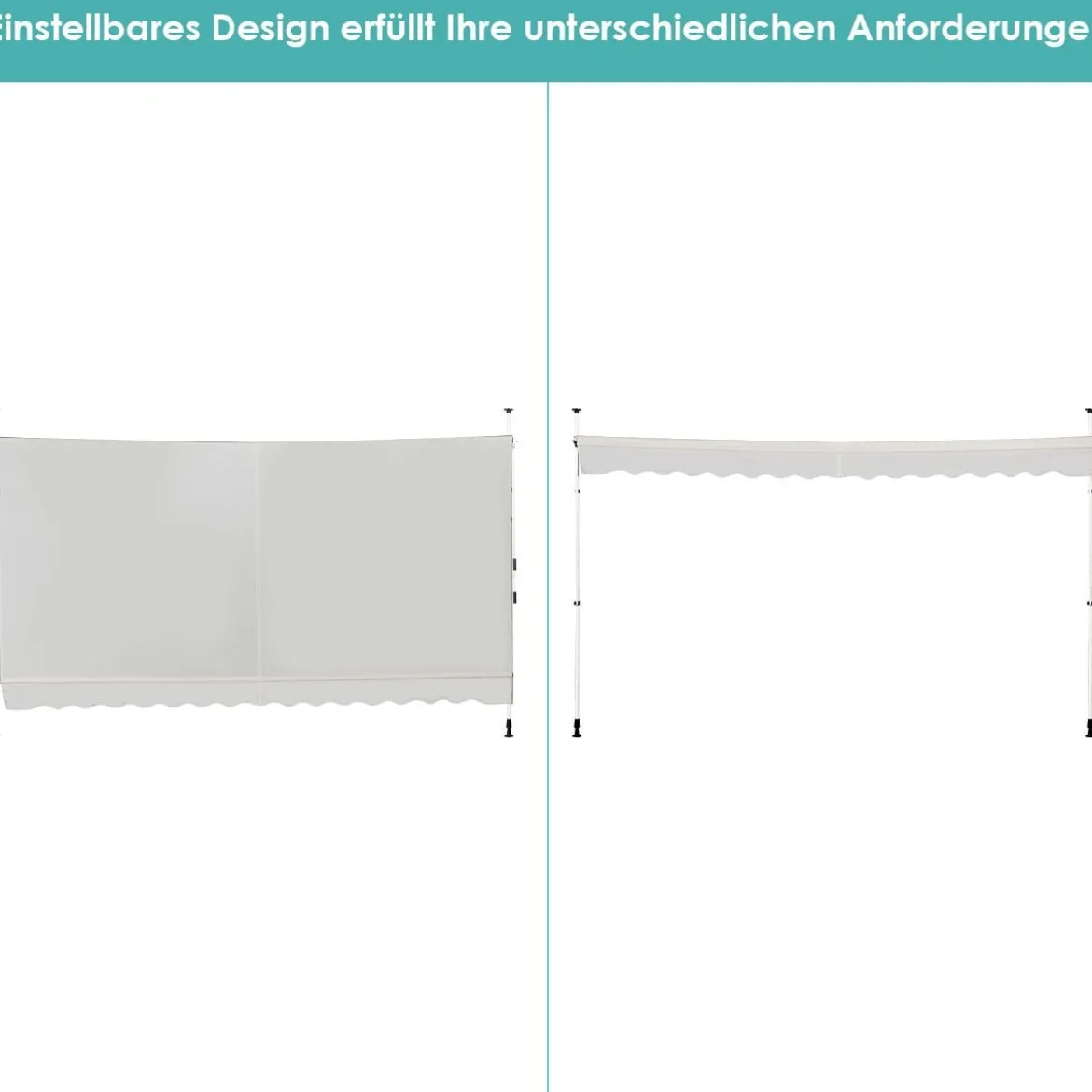 Klemmmarkise 350 cm breit Balkonmarkise ohne Bohren UV-beständig höhenverstellbar