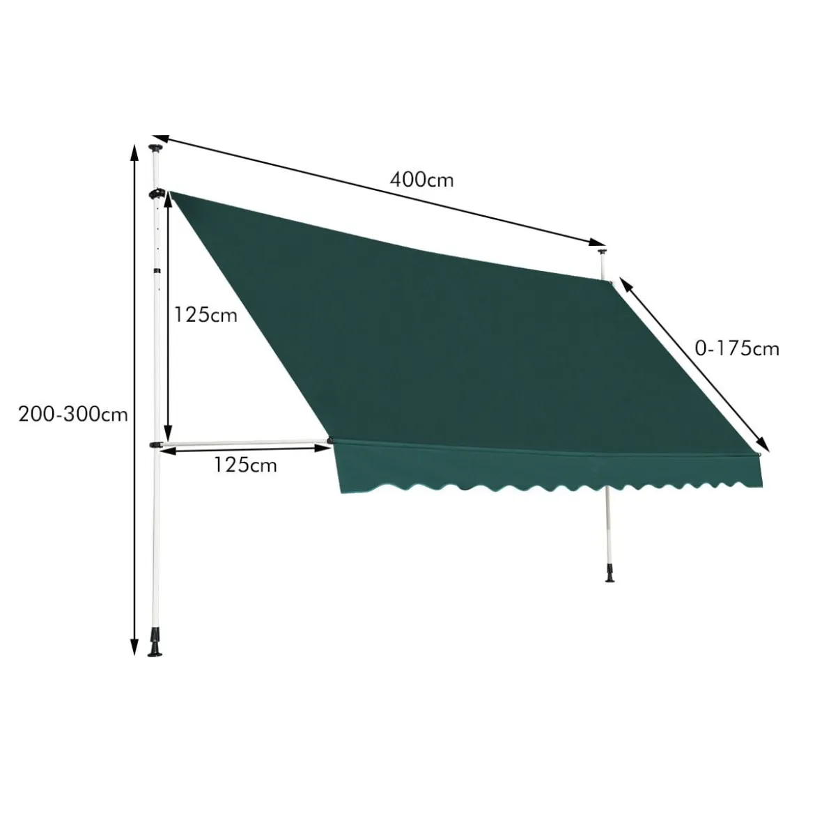Klemmmarkise 400 cm breit Balkonmarkise ohne Bohren UV-beständig höhenverstellbar