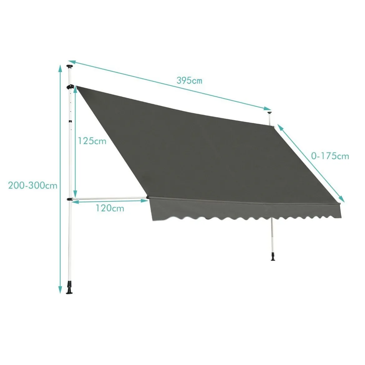 Klemmmarkise 400 cm breit Balkonmarkise ohne Bohren UV-beständig höhenverstellbar