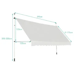 Klemmmarkise 400 cm breit Balkonmarkise ohne Bohren UV-beständig höhenverstellbar