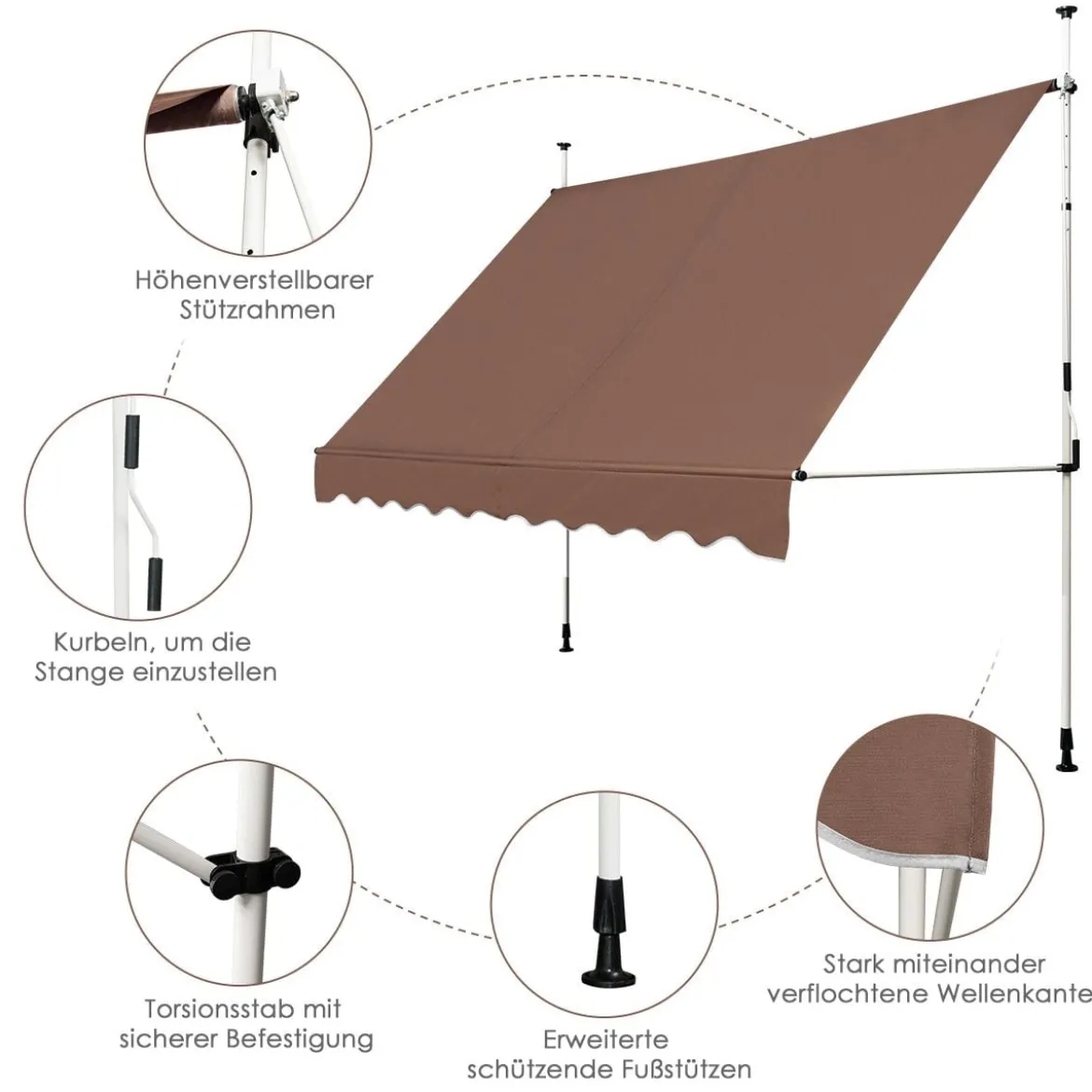 Klemmmarkise 300 cm breit Balkonmarkise ohne Bohren UV-beständig höhenverstellbar