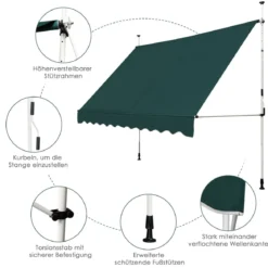 Klemmmarkise 300 cm breit Balkonmarkise ohne Bohren UV-beständig höhenverstellbar