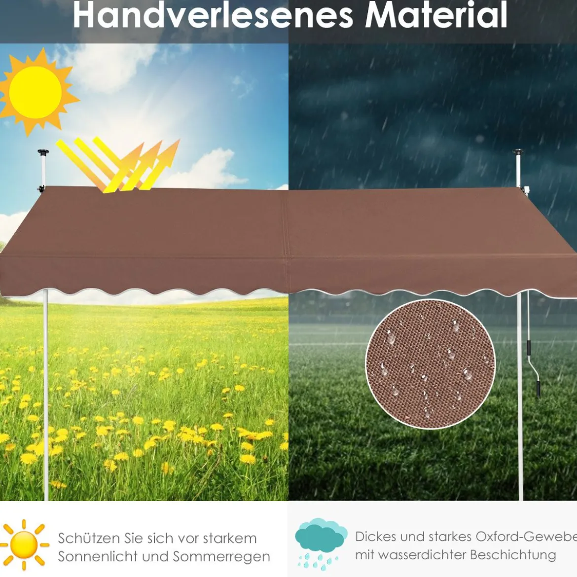 Klemmmarkise 300 cm breit Balkonmarkise ohne Bohren UV-beständig höhenverstellbar