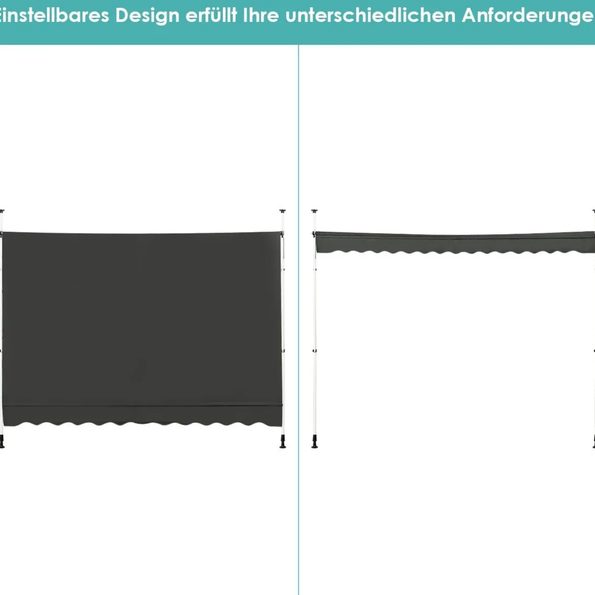 Klemmmarkise 300 cm breit Balkonmarkise ohne Bohren UV-beständig höhenverstellbar