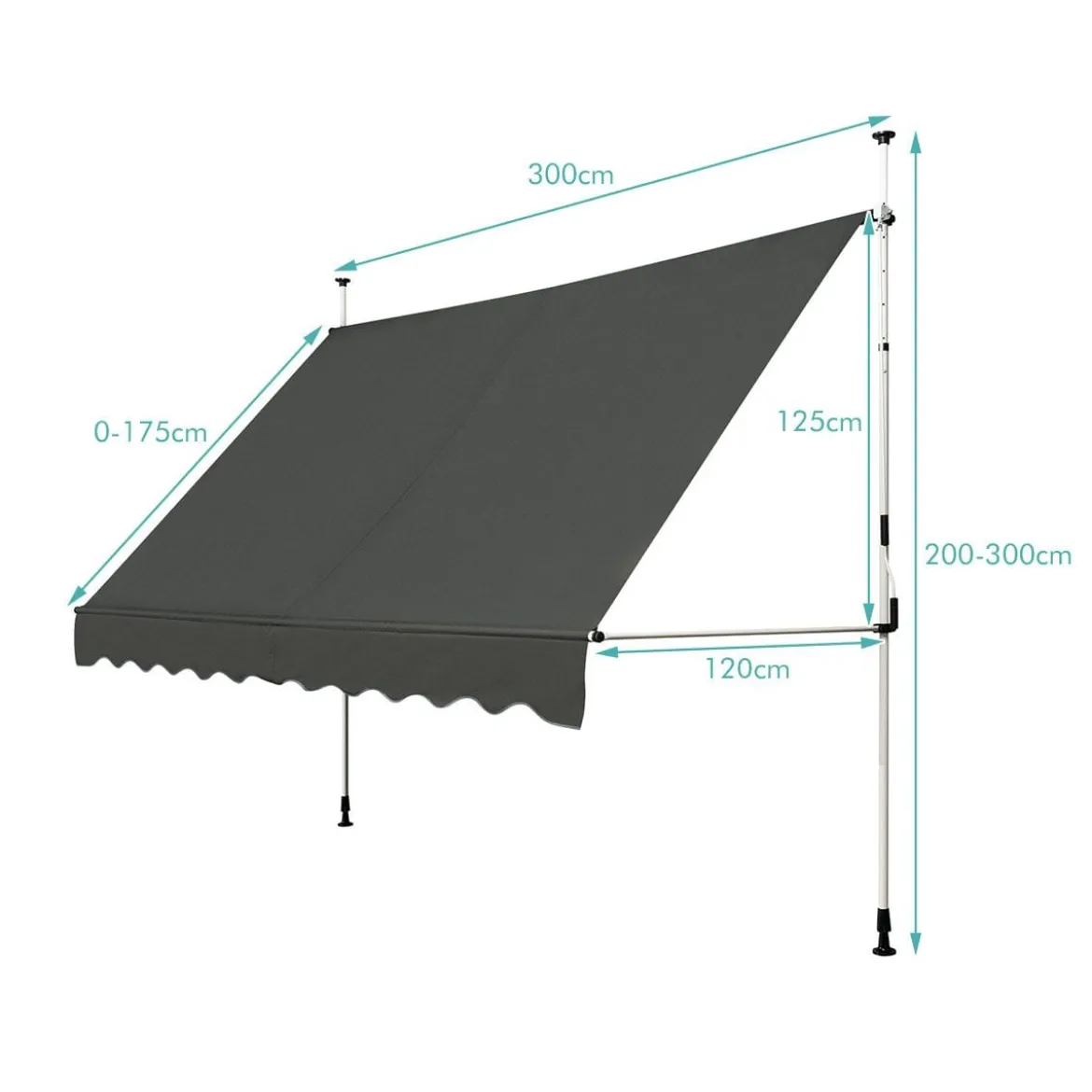 Klemmmarkise 300 cm breit Balkonmarkise ohne Bohren UV-beständig höhenverstellbar