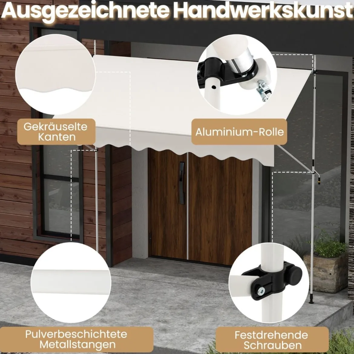 Klemmmarkise ohne Bohren mit Handkurbel Höhenverstellbare & UV-beständige 300 cm