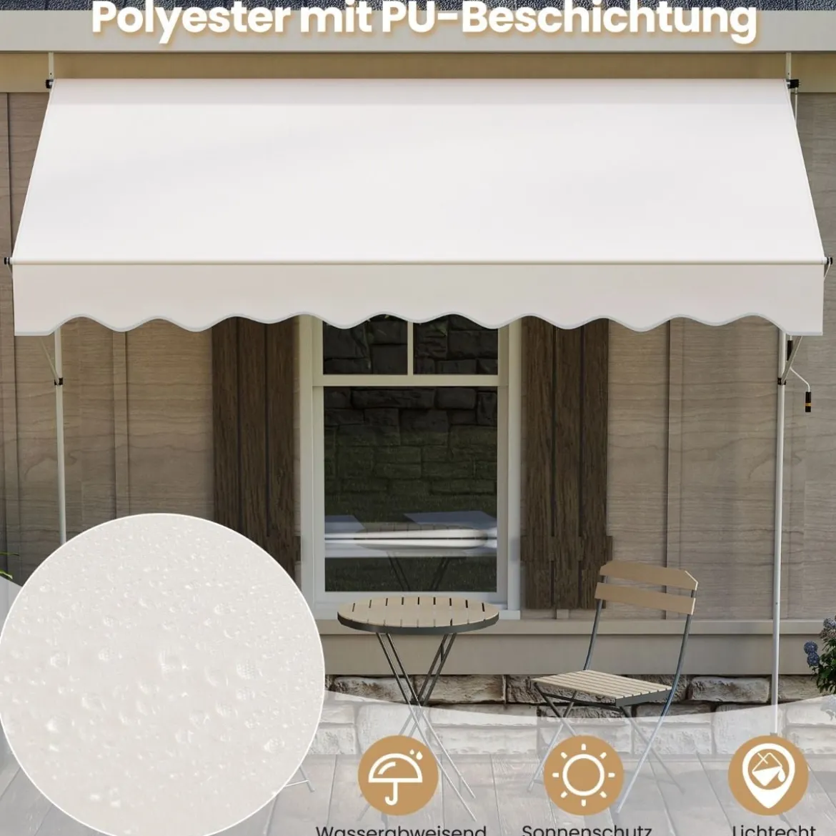 Klemmmarkise ohne Bohren mit Handkurbel Höhenverstellbare & UV-beständige 300 cm