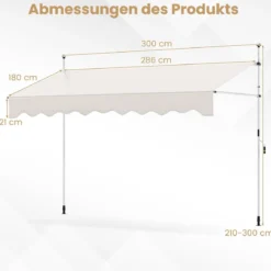 Klemmmarkise ohne Bohren mit Handkurbel Höhenverstellbare & UV-beständige 300 cm