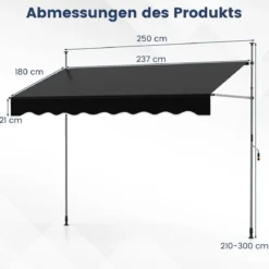 Klemmmarkise ohne Bohren mit Handkurbel Höhenverstellbare & UV-beständige 250 cm