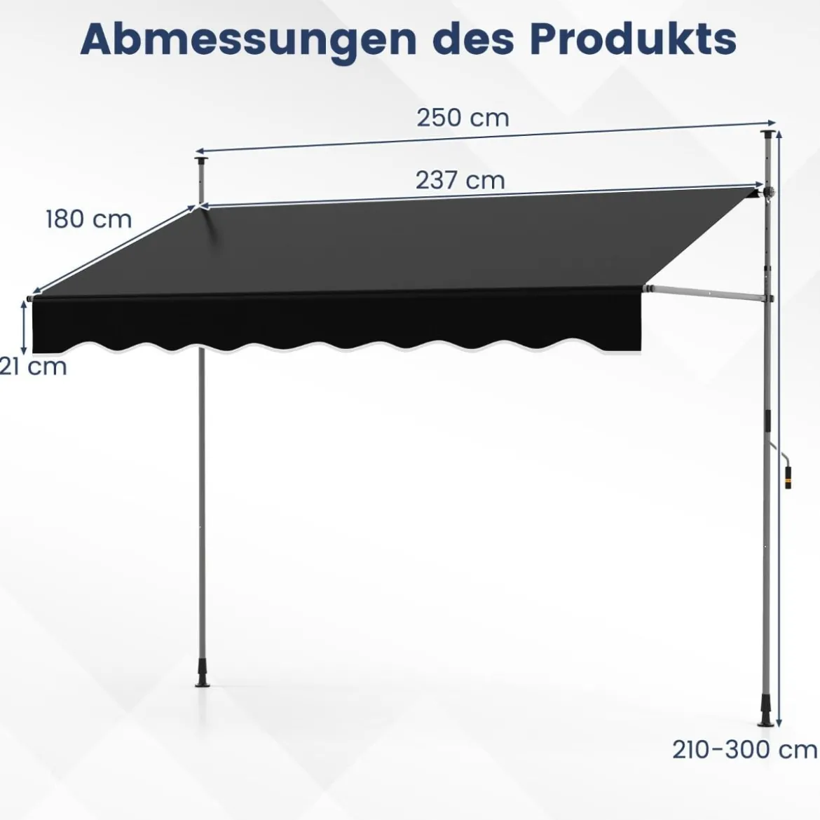Klemmmarkise ohne Bohren mit Handkurbel Höhenverstellbare & UV-beständige 250 cm