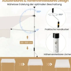 Klemmmarkise ohne Bohren mit Handkurbel Höhenverstellbare & UV-beständige 250 cm