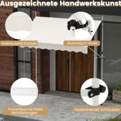 Klemmmarkise ohne Bohren mit Handkurbel Höhenverstellbare & UV-beständige 250 cm