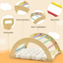 Kletterbogen aus Holz mit Weichem Kissen zum Wippen & Klettern & Krabbeln Klettergerüst Bunt