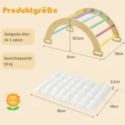 Kletterbogen aus Holz mit Weichem Kissen zum Wippen & Klettern & Krabbeln Klettergerüst Bunt