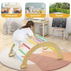 Kletterbogen aus Holz mit Weichem Kissen zum Wippen & Klettern & Krabbeln Klettergerüst Bunt
