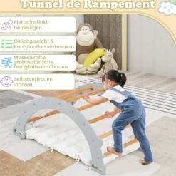 Kletterbogen aus Holz mit Weichem Kissen zum Wippen & Klettern & Krabbeln Klettergerüst Grau