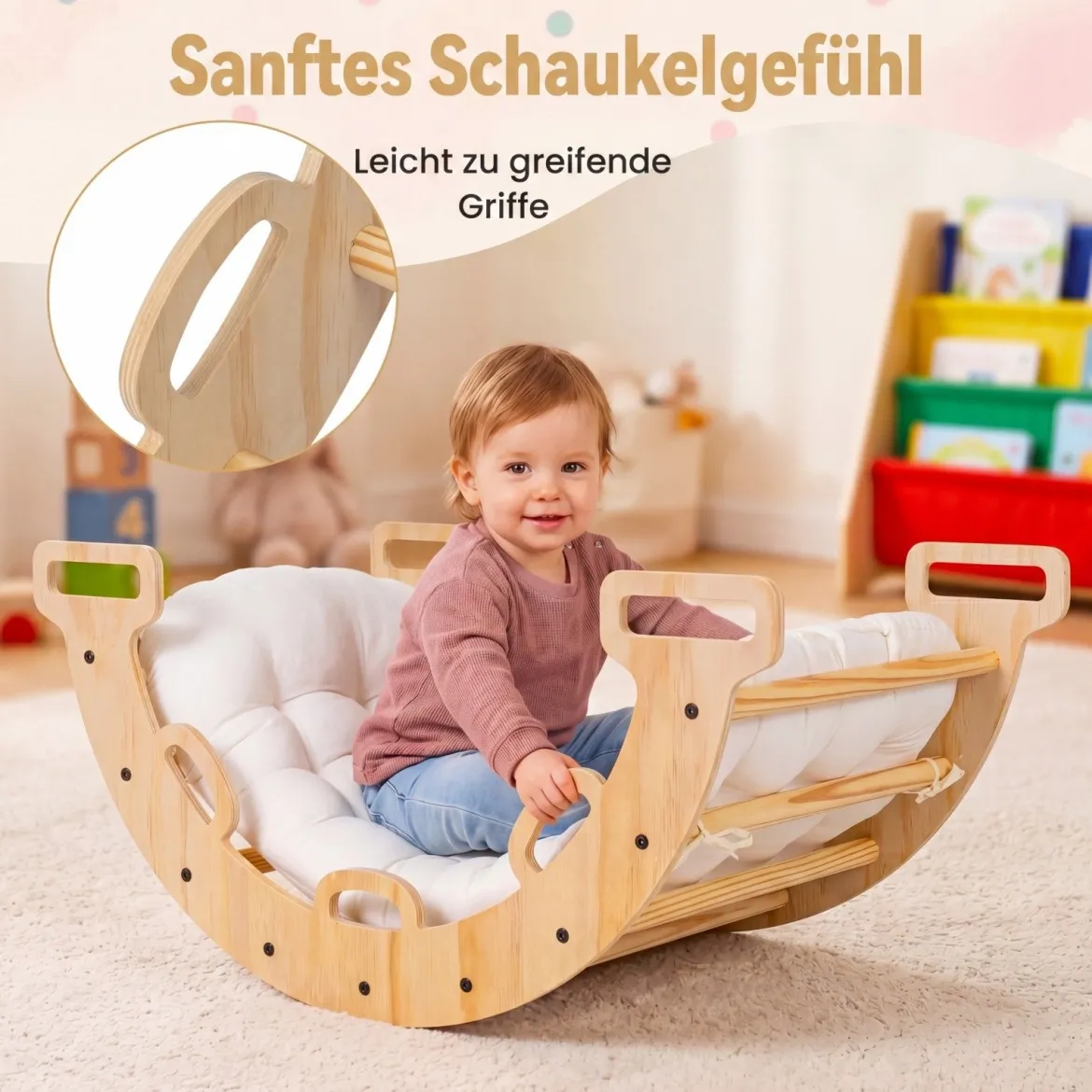 Kletterbogen Holz Montessori Kletterwippe mit Weichem Kissen für Kinder ab 3 Jahre