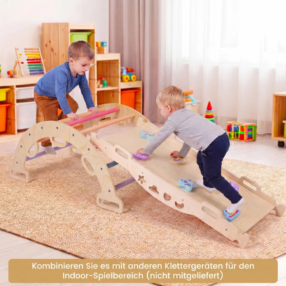 Kletterbogen Holz Montessori Kletterwippe mit Weichem Kissen für Kinder ab 3 Jahre
