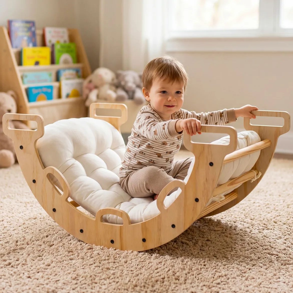 Kletterbogen Holz Montessori Kletterwippe mit Weichem Kissen für Kinder ab 3 Jahre