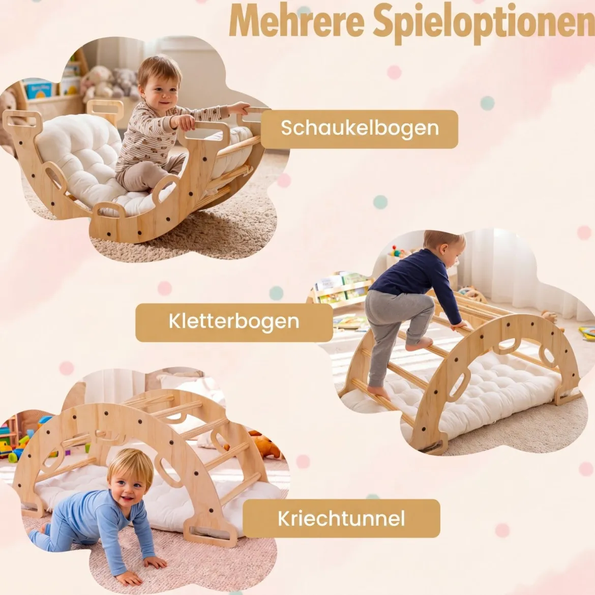 Kletterbogen Holz Montessori Kletterwippe mit Weichem Kissen für Kinder ab 3 Jahre