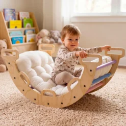 Kletterbogen Holz Montessori Kletterwippe mit Weichem Kissen für Kinder ab 3 Jahre