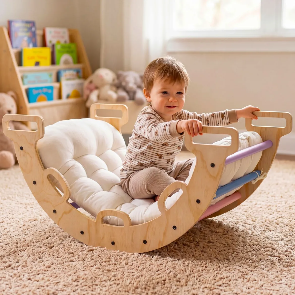 Kletterbogen Holz Montessori Kletterwippe mit Weichem Kissen für Kinder ab 3 Jahre