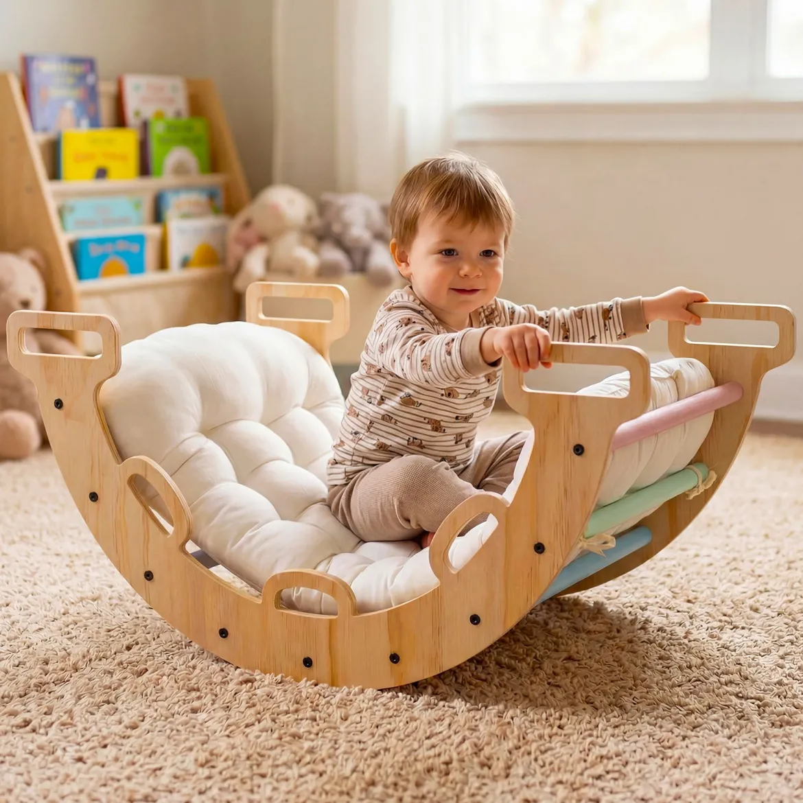 Kletterbogen Holz Montessori Kletterwippe mit Weichem Kissen für Kinder ab 3 Jahre