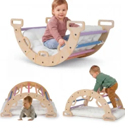 Kletterbogen Holz Montessori Kletterwippe mit Weichem Kissen für Kinder ab 3 Jahre