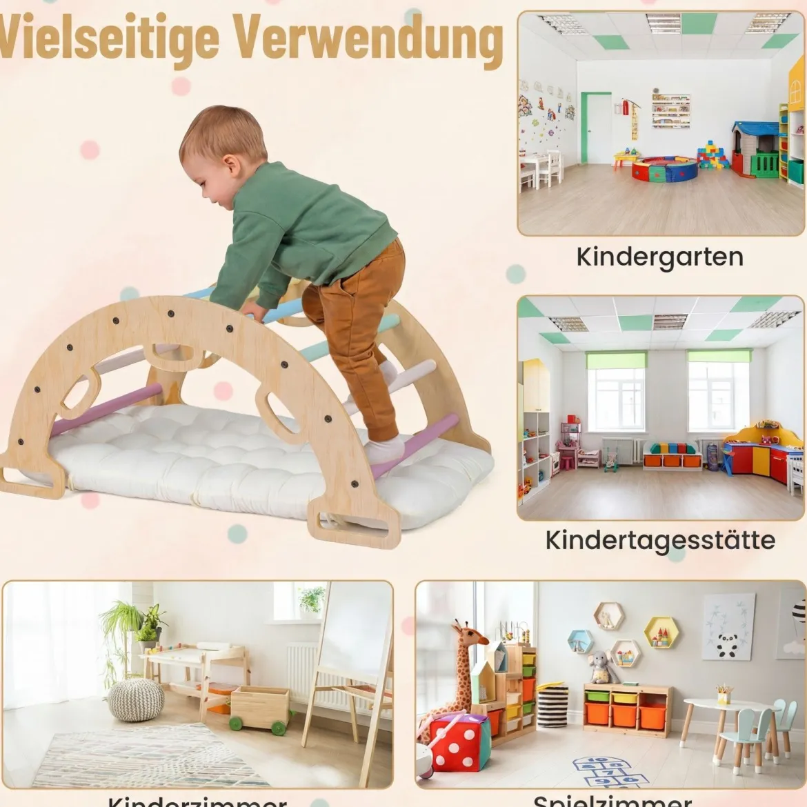 Kletterbogen Holz Montessori Kletterwippe mit Weichem Kissen für Kinder ab 3 Jahre