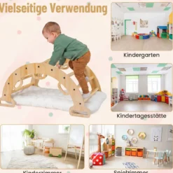 Kletterbogen Holz Montessori Kletterwippe mit Weichem Kissen für Kinder ab 3 Jahre