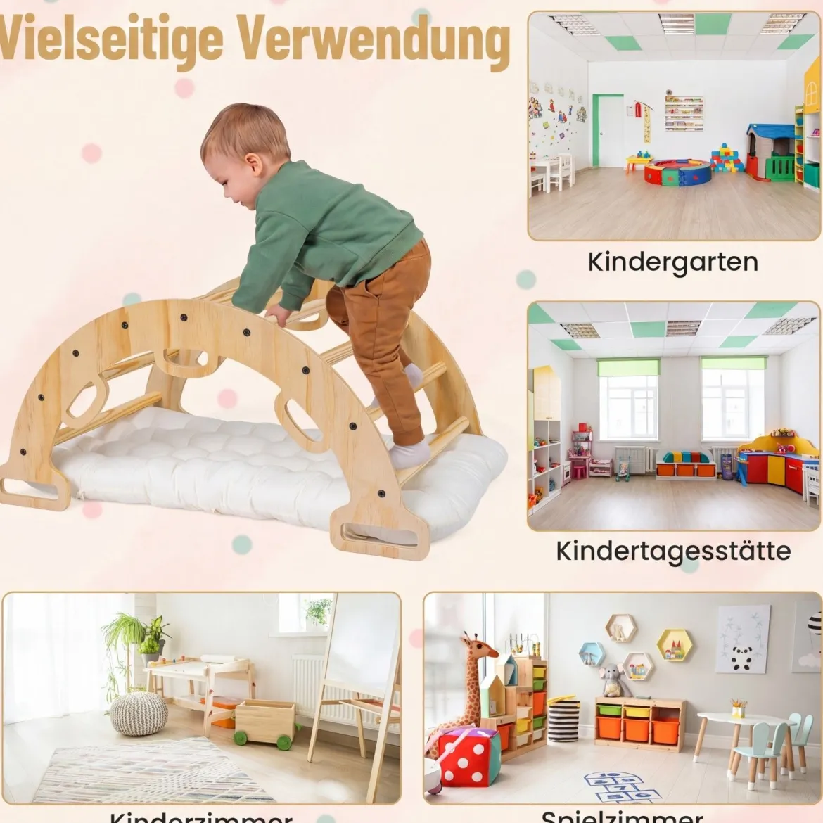 Kletterbogen Holz Montessori Kletterwippe mit Weichem Kissen für Kinder ab 3 Jahre