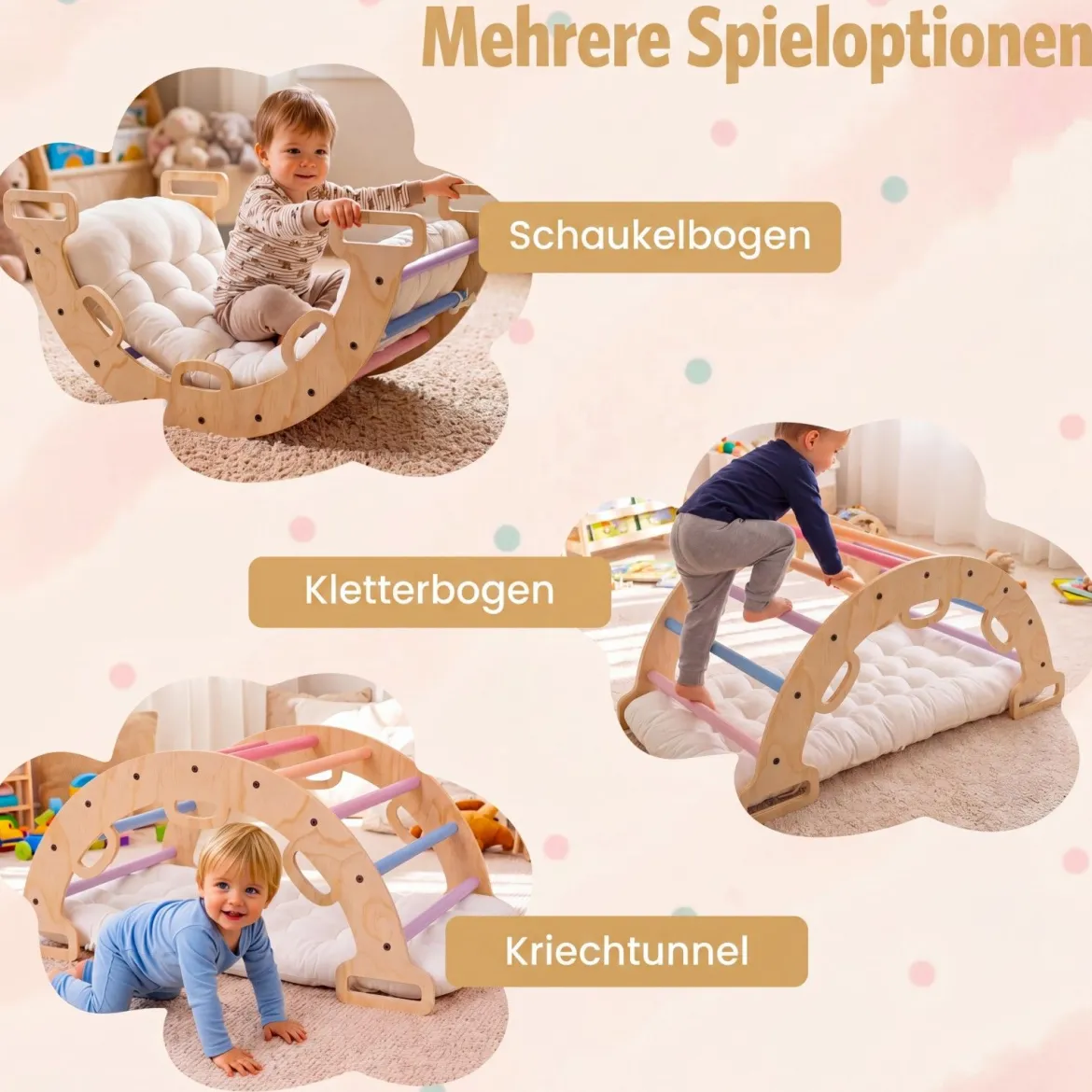 Kletterbogen Holz Montessori Kletterwippe mit Weichem Kissen für Kinder ab 3 Jahre