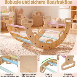 Kletterbogen Holz Montessori Kletterwippe mit Weichem Kissen für Kinder ab 3 Jahre