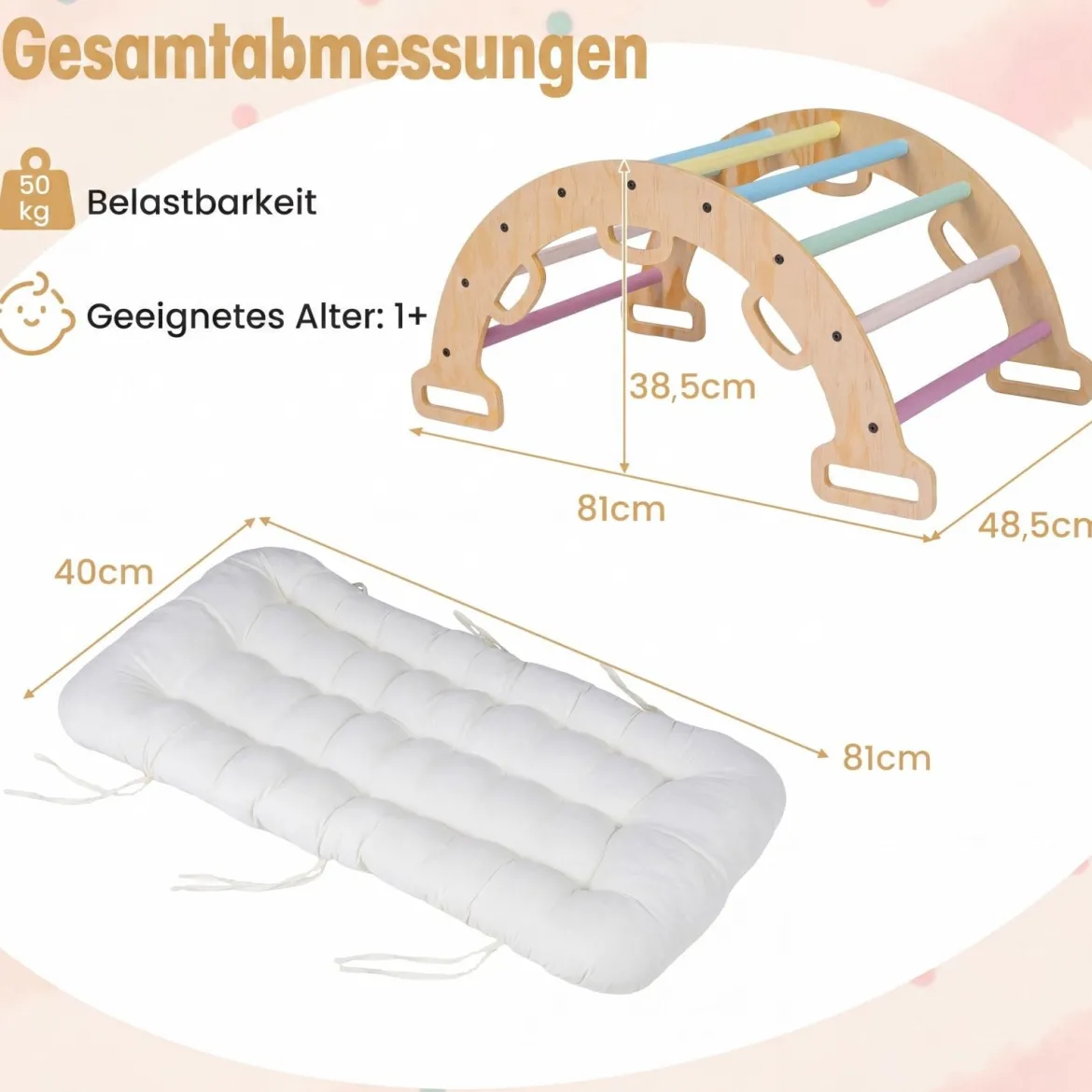 Kletterbogen Holz Montessori Kletterwippe mit Weichem Kissen für Kinder ab 3 Jahre