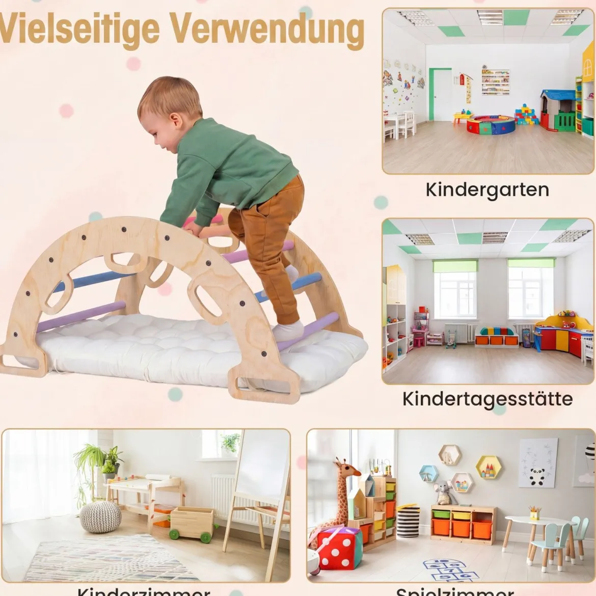 Kletterbogen Holz Montessori Kletterwippe mit Weichem Kissen für Kinder ab 3 Jahre