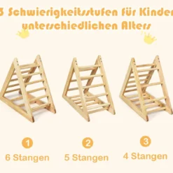 Kletterdreieck aus Holz Klettergerüst für Kinder ab 3 Jahren zur Entwicklung motorischer Fähigkeiten aus natürlicher Kiefer 93x46x81cm