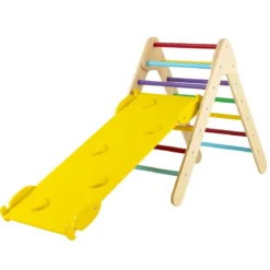 Kletterdreieck Dreieckiges Klettergerüst aus Holz mit Rampe 86,5 x 48 x 73,5 cm Bunt