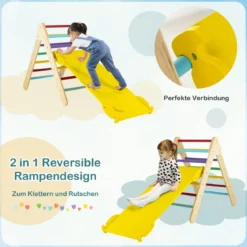 Kletterdreieck Dreieckiges Klettergerüst aus Holz mit Rampe 86,5 x 48 x 73,5 cm Bunt