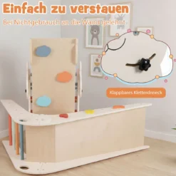 Kletterdreiecke Set faltbares Montessori-Kletterset aus Holz mit Panda-Motiv Beige