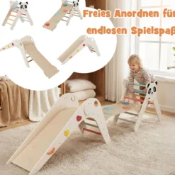 Kletterdreiecke Set faltbares Montessori-Kletterset aus Holz mit Panda-Motiv Beige