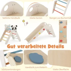 Kletterdreiecke Set faltbares Montessori-Kletterset aus Holz mit Panda-Motiv Beige