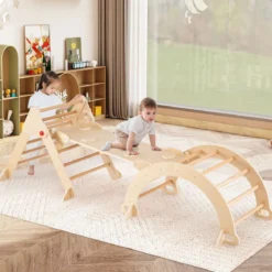 Kletterdreieck mit Rutsche & Kletterbogen Klettergerüst inkl. Doppelseitige Rampe