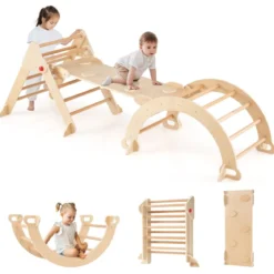 Kletterdreieck mit Rutsche & Kletterbogen Klettergerüst inkl. Doppelseitige Rampe