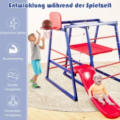 Klettergerüst Outdoor 7 in 1 Spielplatz mit Rutsche Kletterleiter Strickleiter für drinnen und draußen 150 x 142 x 146 cm