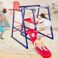 Klettergerüst Outdoor 7 in 1 Spielplatz mit Rutsche Kletterleiter Strickleiter für drinnen und draußen 150 x 142 x 146 cm