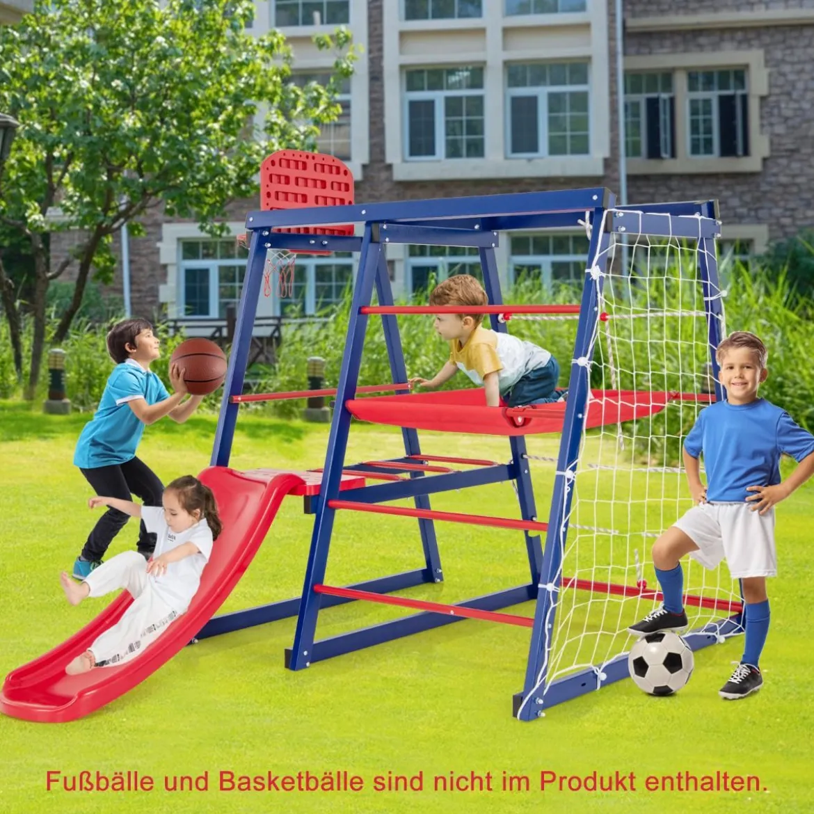 Klettergerüst Outdoor 7 in 1 Spielplatz mit Rutsche Kletterleiter Strickleiter für drinnen und draußen 150 x 142 x 146 cm