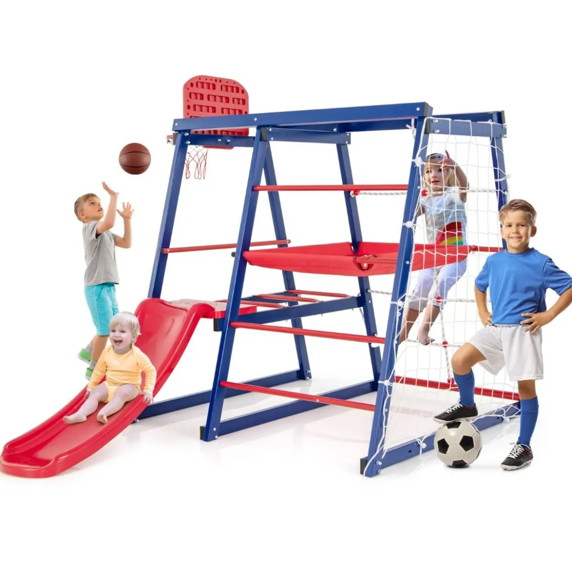 Klettergerüst Outdoor 7 in 1 Spielplatz mit Rutsche Kletterleiter Strickleiter für drinnen und draußen 150 x 142 x 146 cm