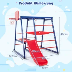 Klettergerüst Outdoor 7 in 1 Spielplatz mit Rutsche Kletterleiter Strickleiter für drinnen und draußen 150 x 142 x 146 cm