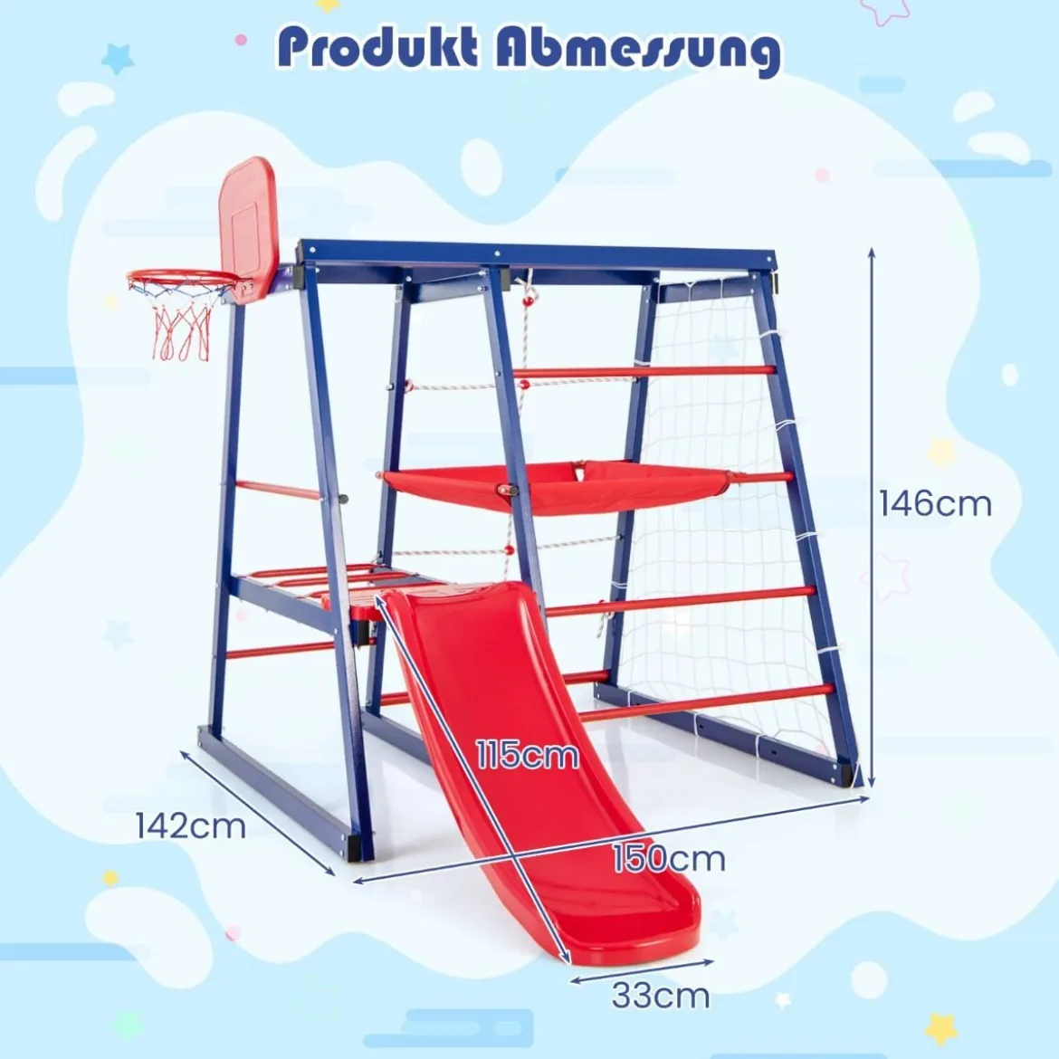 Klettergerüst Outdoor 7 in 1 Spielplatz mit Rutsche Kletterleiter Strickleiter für drinnen und draußen 150 x 142 x 146 cm